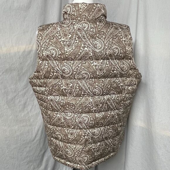 Land’s End Down Puffer Vest Full Zip Paisley Print Warm Tawny Brown Cream 2X New - Picture 6 of 12
